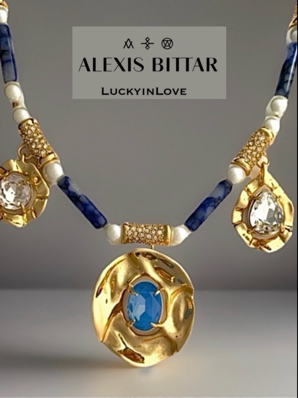 ALEXIS BITTAR Ancient Museum Blue White Gold Molten Egyptian Inspired Necklace